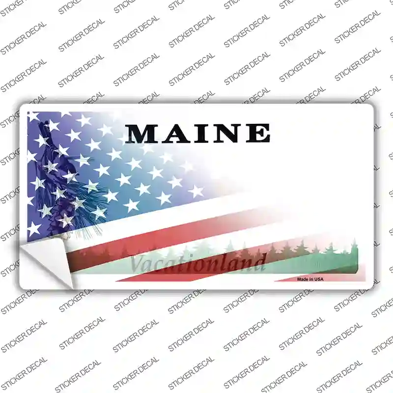 Maine with American Flag Novelty Sticker Decal Small