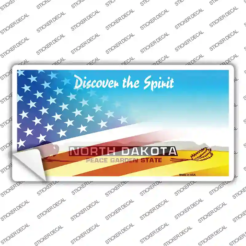 North Dakota with American Flag Novelty Sticker Decal Small