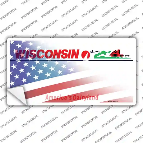 Wisconsin with American Flag Novelty Sticker Decal Small