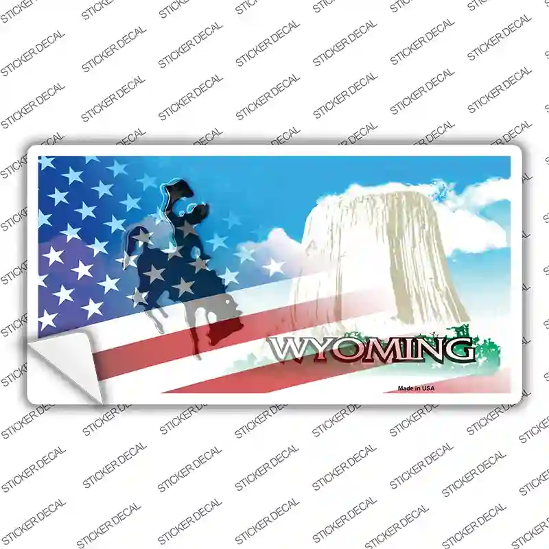 Wyoming with American Flag Novelty Sticker Decal Small