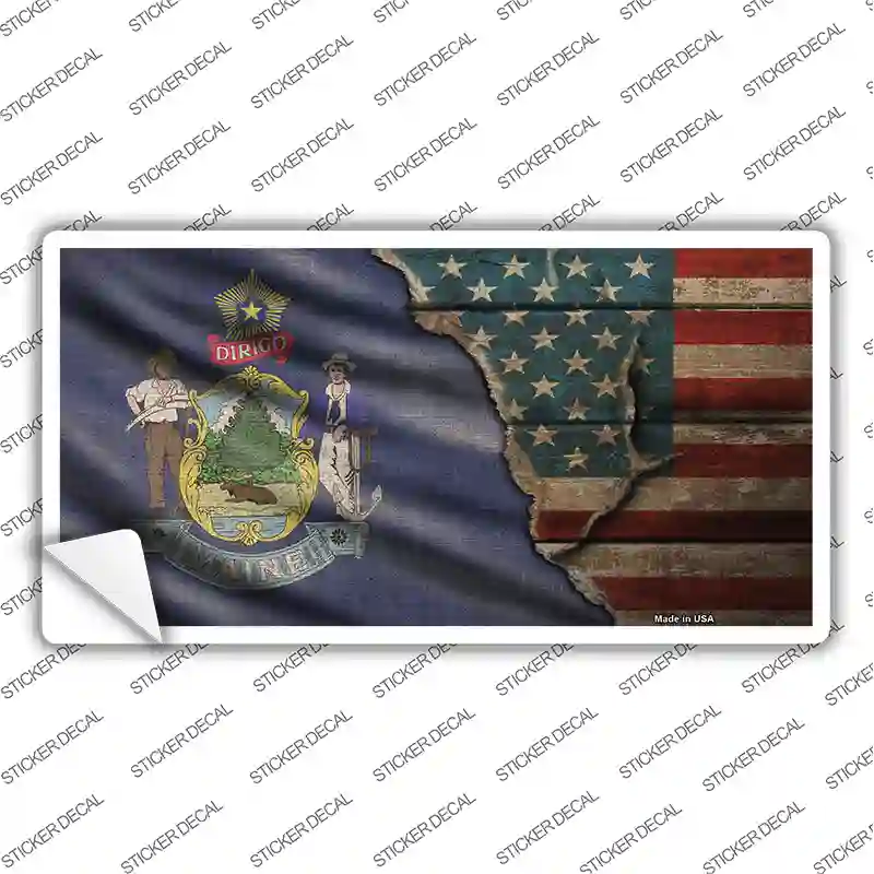 Maine/American Flag Novelty Sticker Decal Small