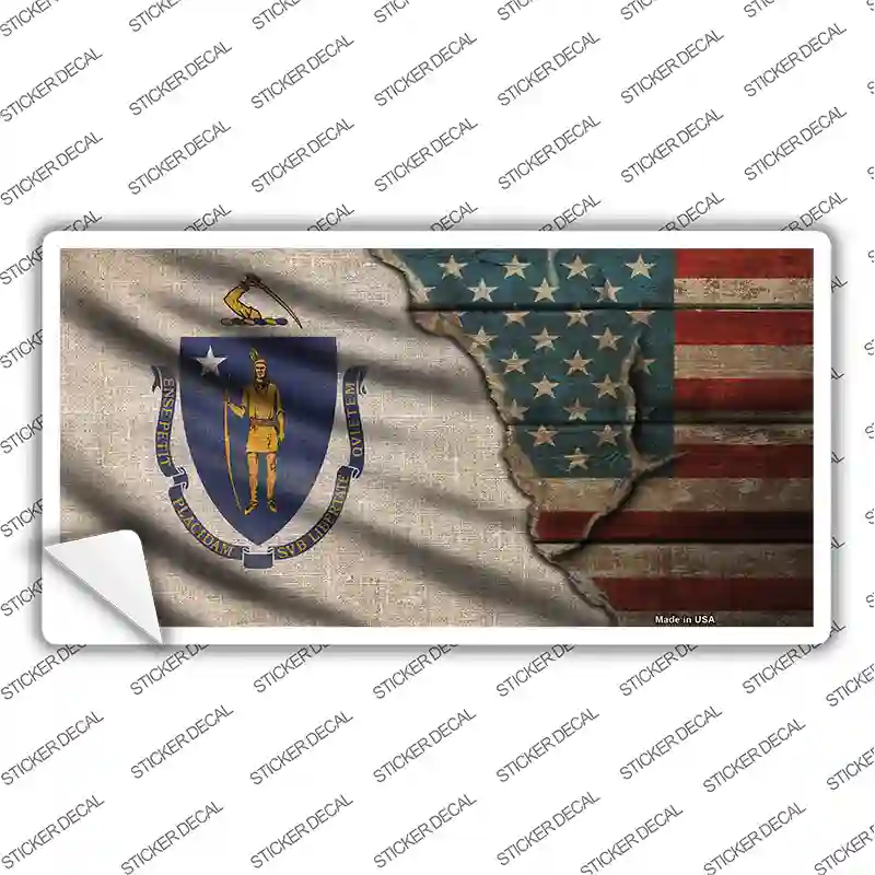 Massachusetts/American Flag Novelty Sticker Decal Small