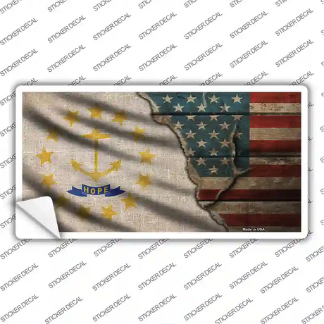 Rhode Island/American Flag Novelty Sticker Decal Small