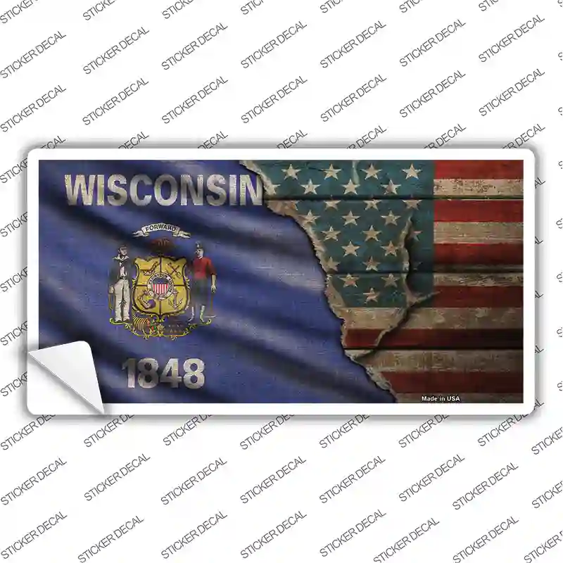 Wisconsin/American Flag Novelty Sticker Decal Small