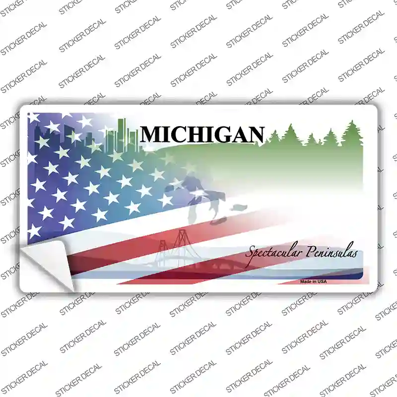 Michigan Peninsulas American Flag Novelty Sticker Decal