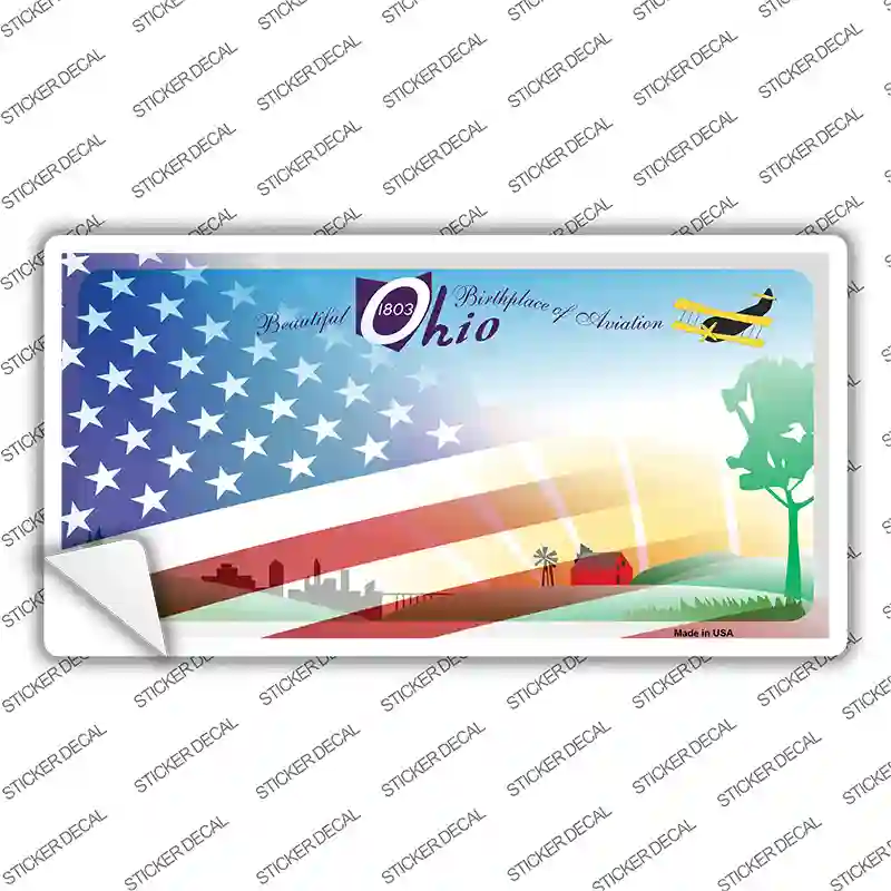 Ohio Half American Flag Novelty Sticker Decal Small