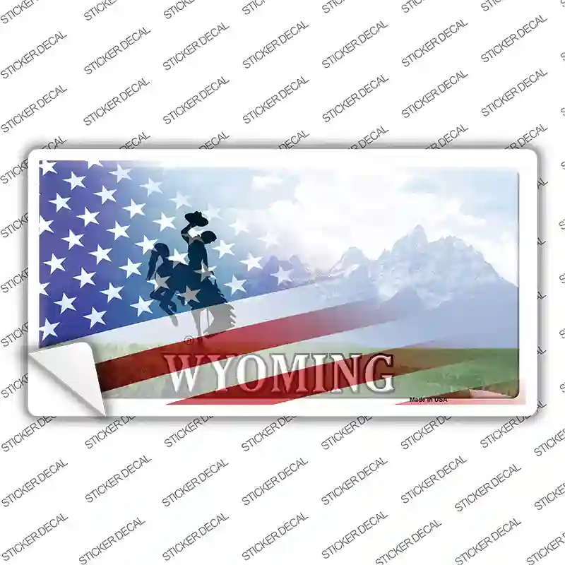 Wyoming Cowboy American Flag Novelty Sticker Decal Small