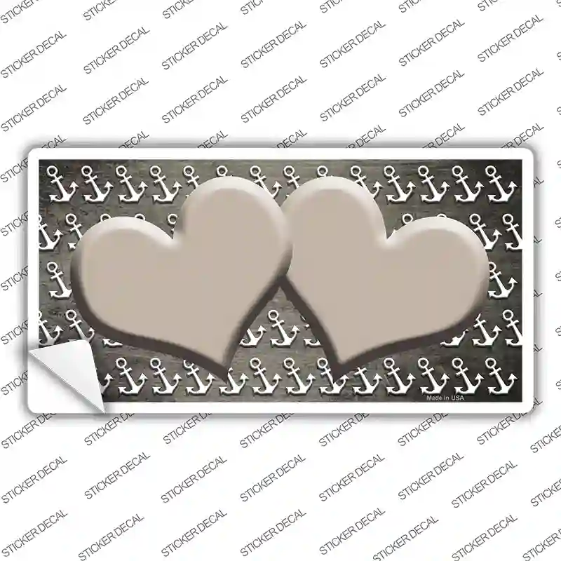 Tan White Anchor Hearts Oil Rubbed Novelty Sticker Decal