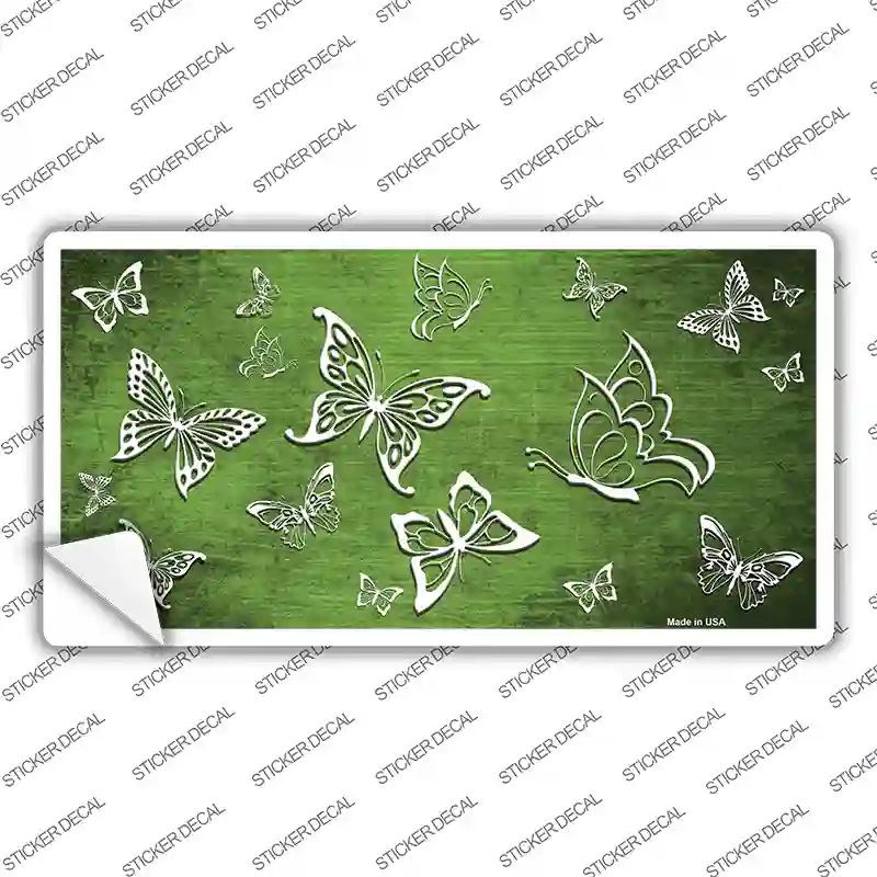 Lime Green White Butterfly Oil Rubbed Novelty Sticker Decal