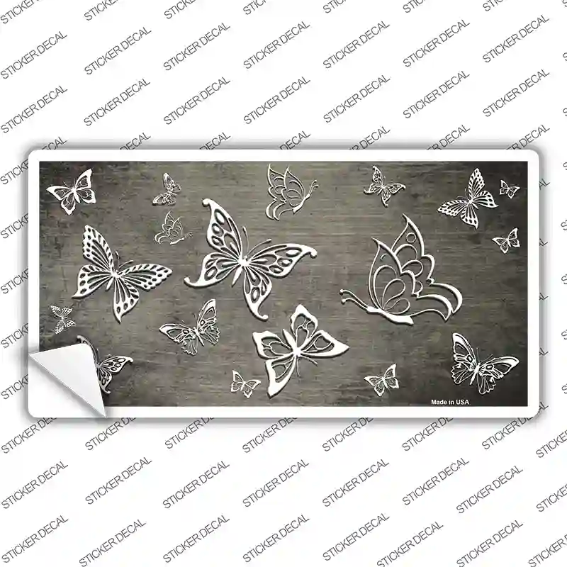 Tan White Butterfly Oil Rubbed Novelty Sticker Decal