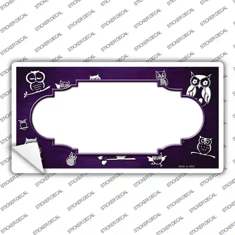 Purple White Owl Scallop Oil Rubbed Novelty Sticker Decal
