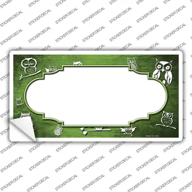 Lime Green White Owl Scallop Oil Rubbed Novelty Sticker Decal