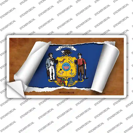 Wisconsin Flag Scroll Novelty Sticker Decal Small