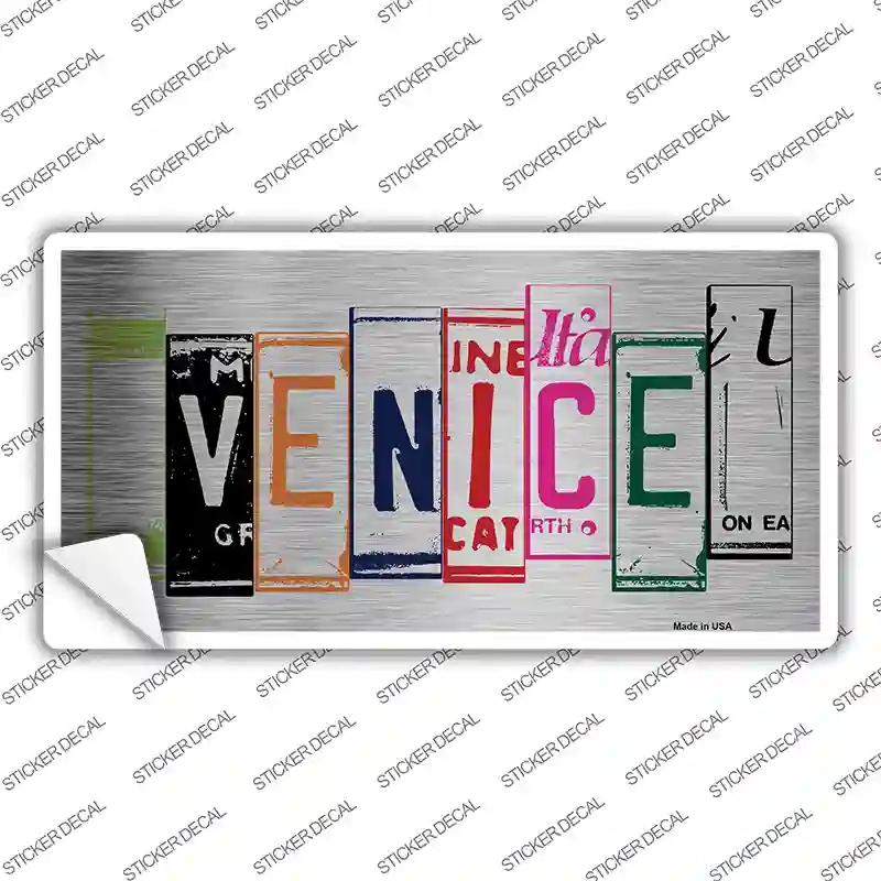 Venice License Plate Art Brushed Chrome Novelty Sticker Decal Small