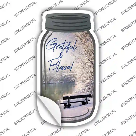 Winter Grateful And Blessed Novelty Mason Jar Sticker Decal Small