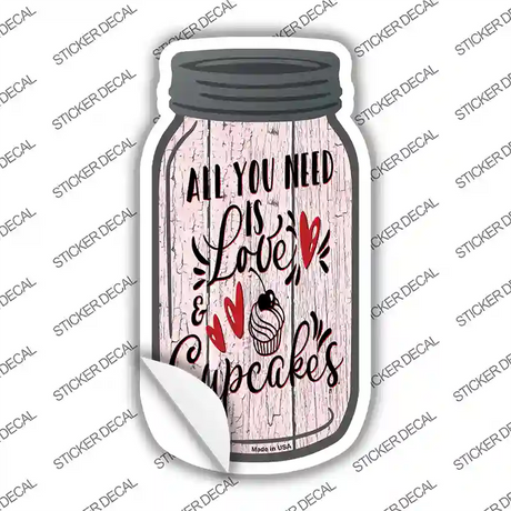 Love and Cupcakes Novelty Mason Jar Sticker Decal Small