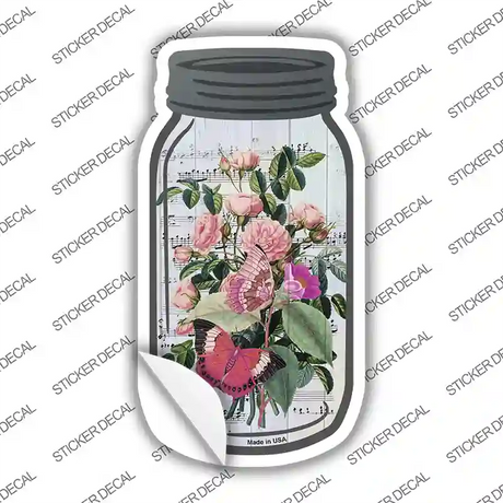 Large Pink Flowers With Music Novelty Mason Jar Sticker Decal Small