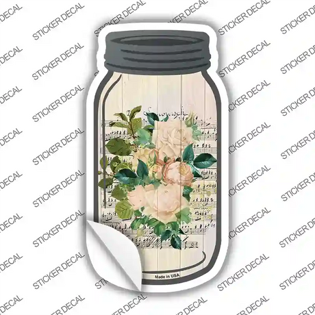 White Flowers With Music Novelty Mason Jar Sticker Decal Small