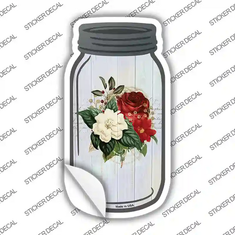 Red And White Flowers With Notes Novelty Mason Jar Sticker Decal Small