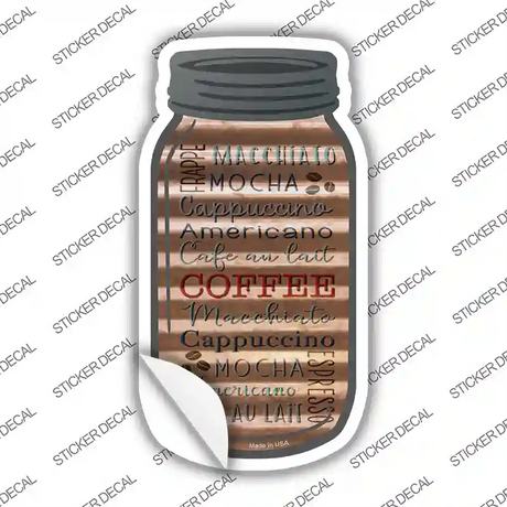 Coffee Words Corrugated Brown Novelty Mason Jar Sticker Decal Small