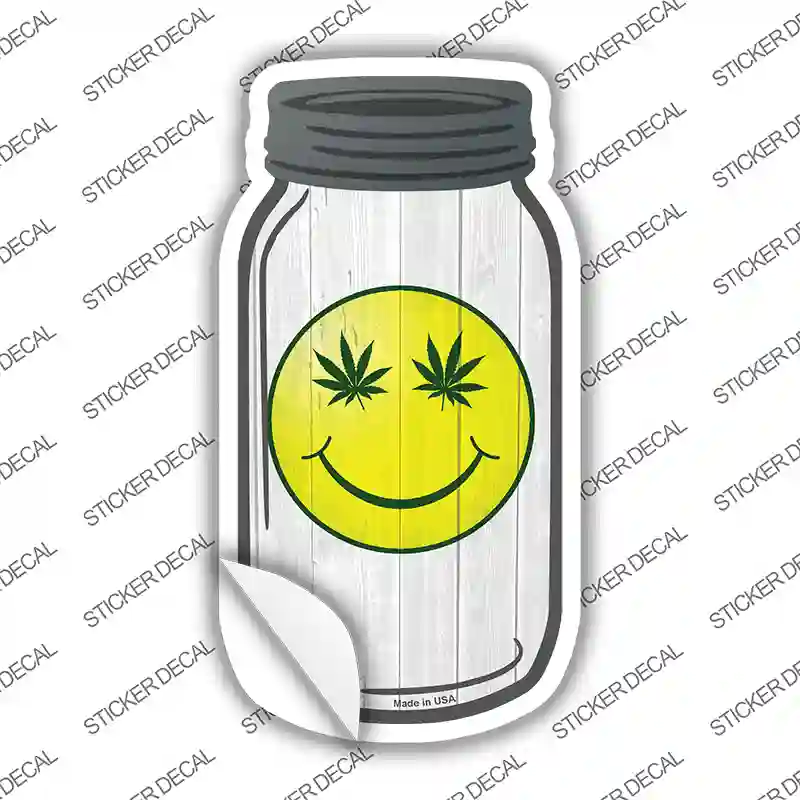 Smiley Marijuana Leaf Novelty Mason Jar Sticker Decal Small