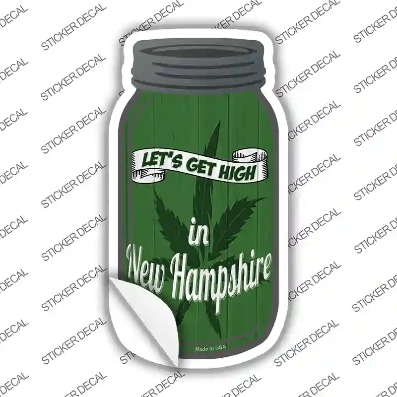 Get High New Hampshire Green Novelty Mason Jar Sticker Decal Small