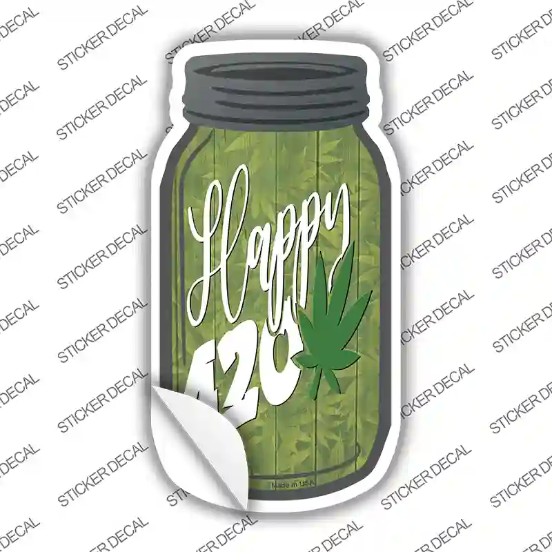 Happy 420 Novelty Mason Jar Sticker Decal Small