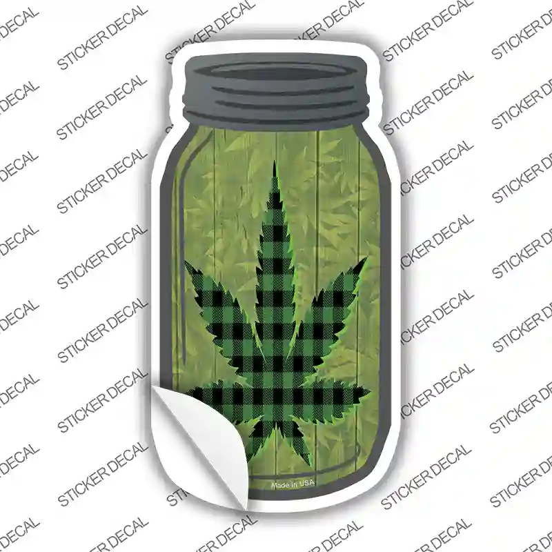 Weed Leaf Green Plaid Novelty Mason Jar Sticker Decal Small