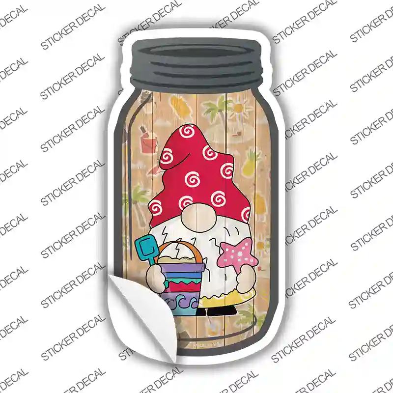 Gnome With Starfish Novelty Mason Jar Sticker Decal Small