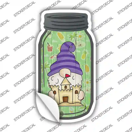 Gnome With Sandcastle Novelty Mason Jar Sticker Decal Small