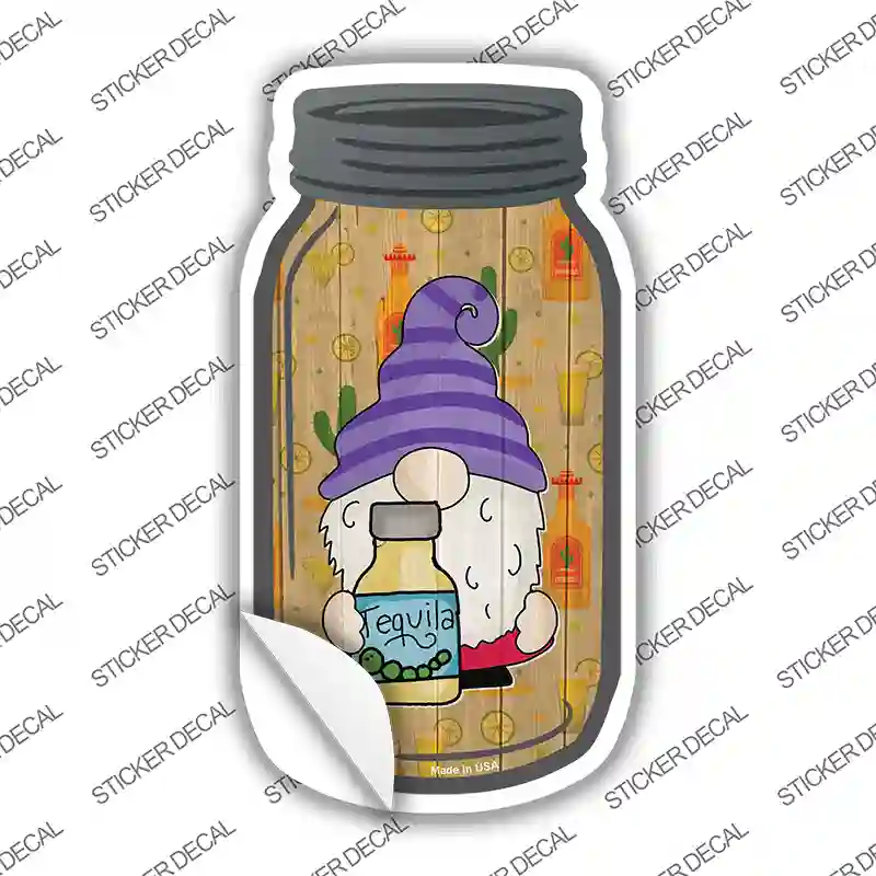 Gnome With Tequila Novelty Mason Jar Sticker Decal Small