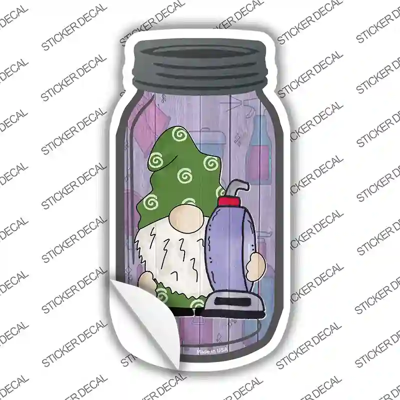 Gnome With Vacuum Novelty Mason Jar Sticker Decal Small