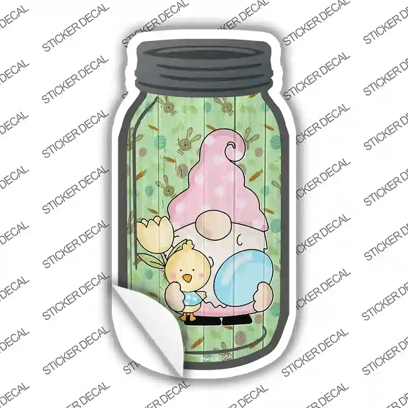 Gnome With Blue Egg Novelty Mason Jar Sticker Decal Small