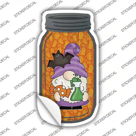 Gnome With Flying Bat Novelty Mason Jar Sticker Decal Small