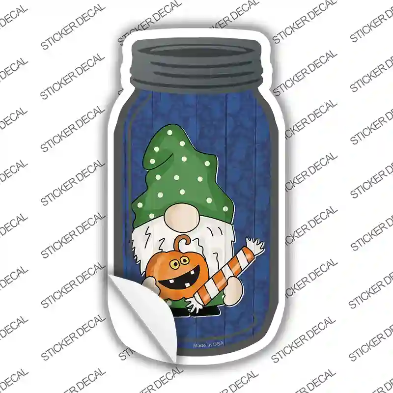 Gnome With Pumpkin and Candy Novelty Mason Jar Sticker Decal Small