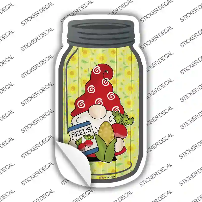 Gnome With Corn and Beets Novelty Mason Jar Sticker Decal Small