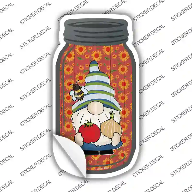 Gnome With Tomato and Onion Novelty Mason Jar Sticker Decal Small