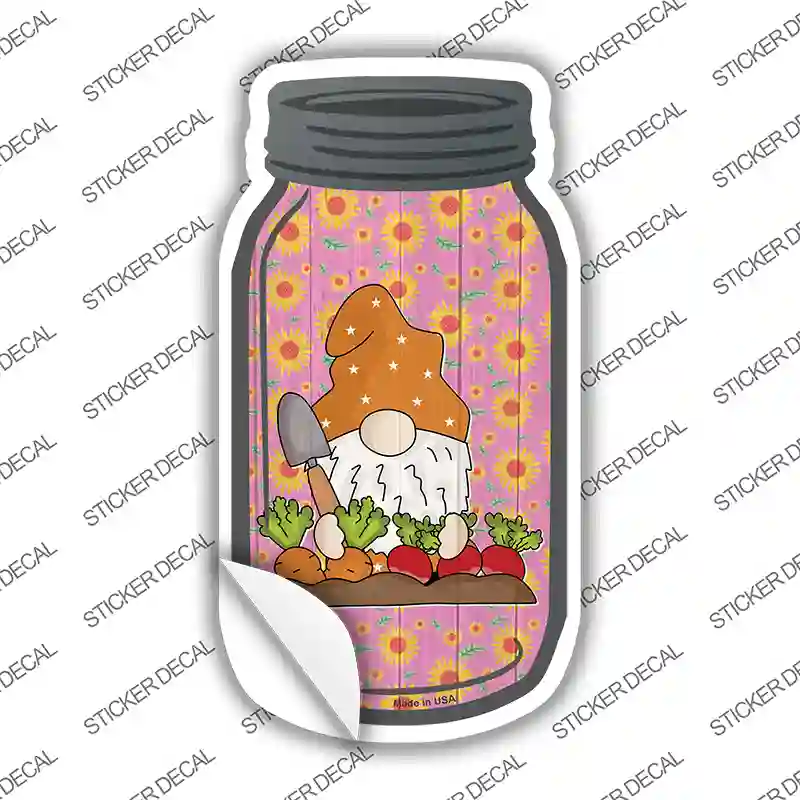 Gnome Digging Carrots and Beets Novelty Mason Jar Sticker Decal Small