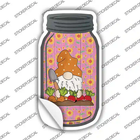 Gnome Digging Carrots and Beets Novelty Mason Jar Sticker Decal Small