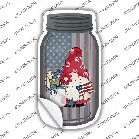 Gnome With Patriotic Flowers Novelty Mason Jar Sticker Decal Small