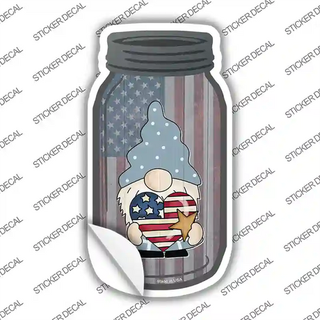 Gnome With Patriotic Heart Novelty Mason Jar Sticker Decal Small