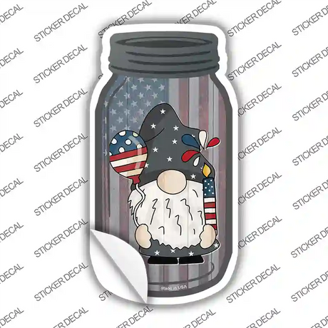 Gnome With Balloon and Firework Novelty Mason Jar Sticker Decal Small