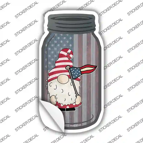 Gnome With American Pennant Flag Novelty Mason Jar Sticker Decal Small