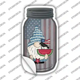 Gnome With Watermelon and Flag Novelty Mason Jar Sticker Decal Small