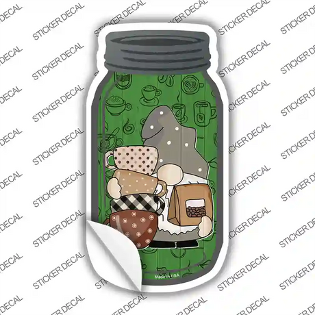 Gnome With Coffee Beans Novelty Mason Jar Sticker Decal Small