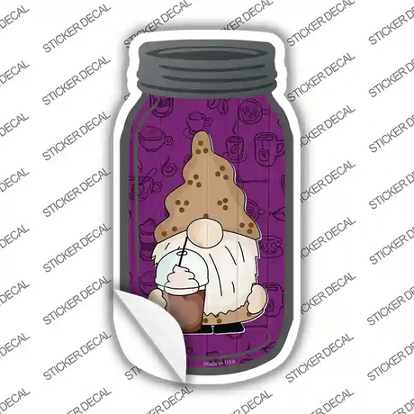 Gnome With Frozen Coffee Novelty Mason Jar Sticker Decal Small