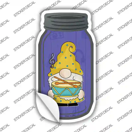 Gnome With Drums Novelty Mason Jar Sticker Decal Small