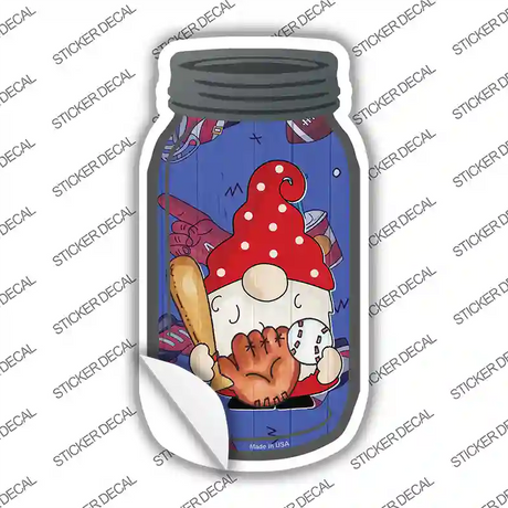 Gnome Playing Baseball Novelty Mason Jar Sticker Decal Small