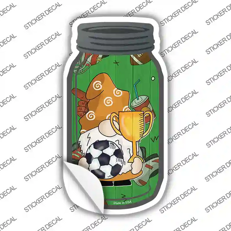 Gnome Playing Soccer Novelty Mason Jar Sticker Decal Small