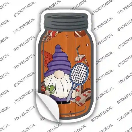 Gnome Playing Tennis Novelty Mason Jar Sticker Decal Small